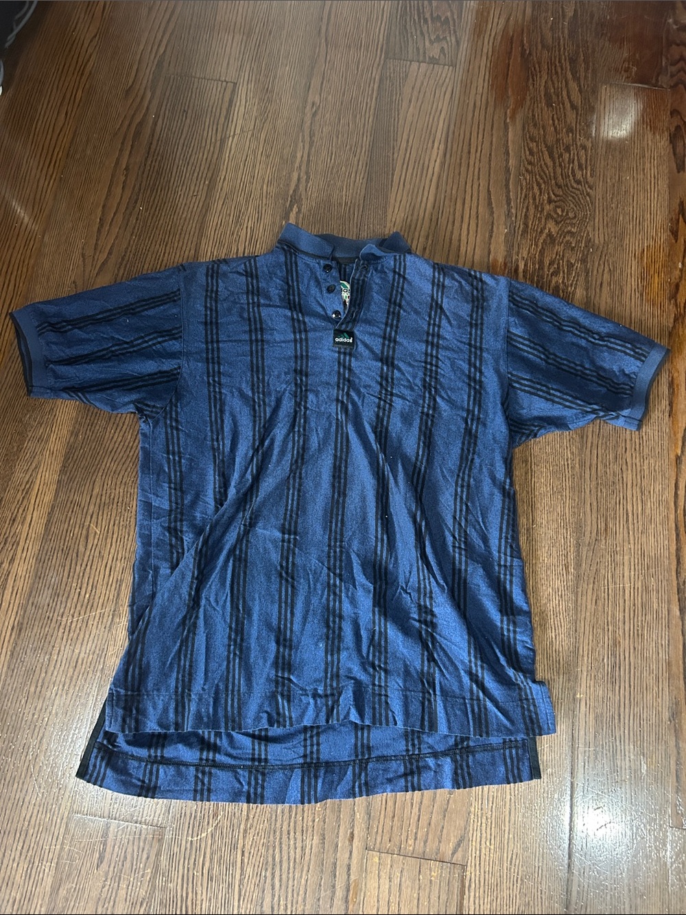 Vtg adidas equipment Men's Navy and Black Striped Polo shirt sz L